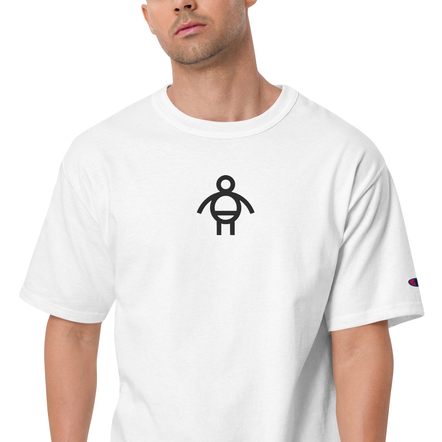 Men's Black Embroidered Champion T-Shirt (White, Black, Navy, Grey)
